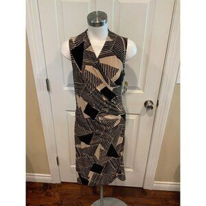 Lauren Ralph Lauren Tan & Black Geometric Print Sleeveless Dress, Size M